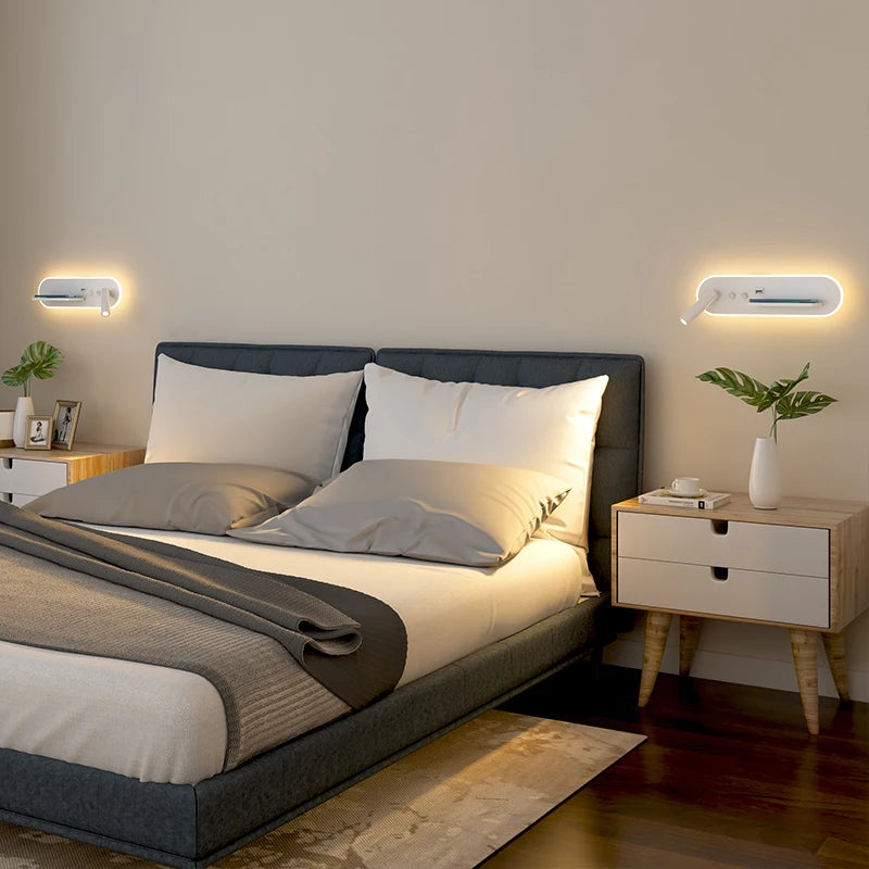 applique murale led de chevet multifonction avec port usb et chargeur sans fil - vue 5 sur 12