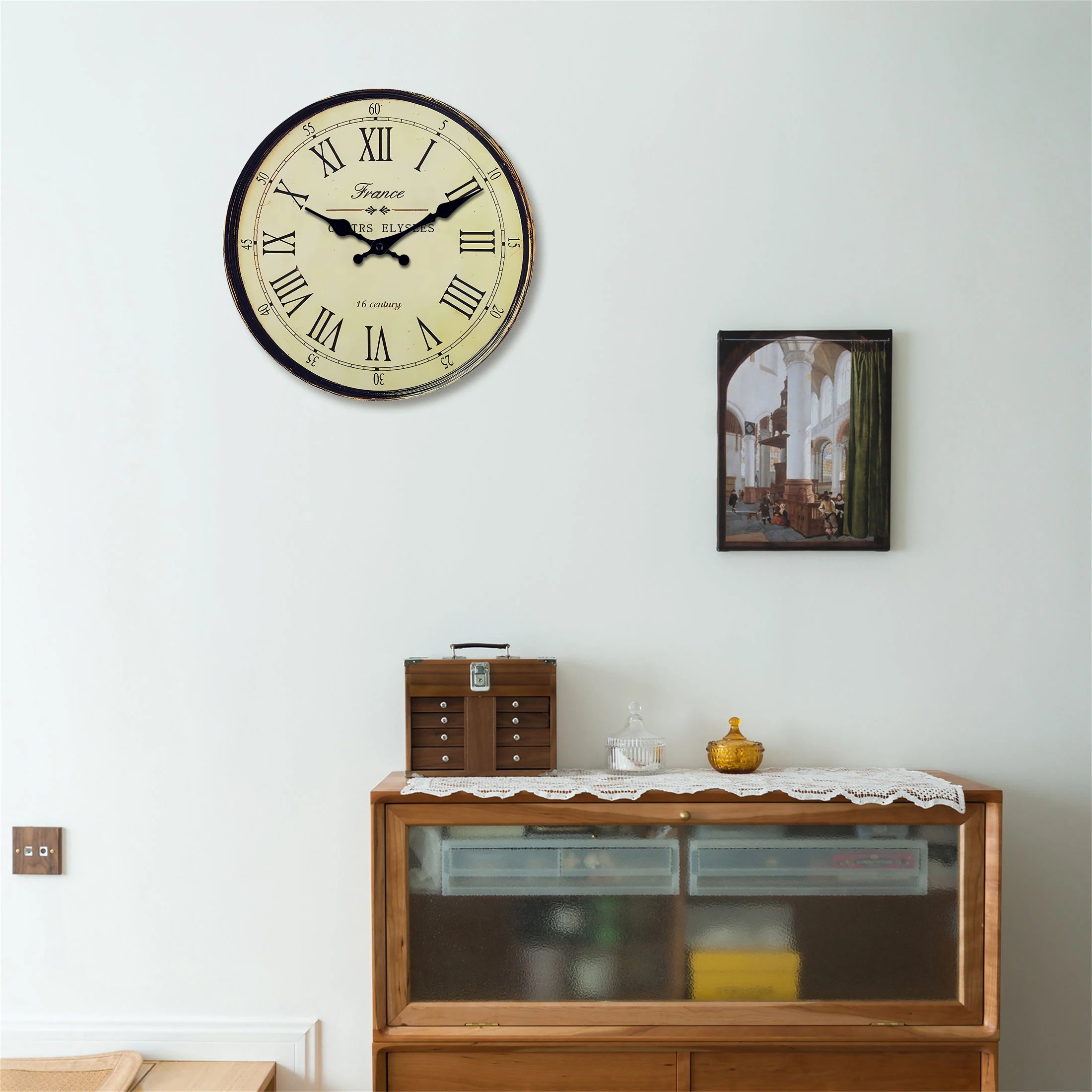 horloge murale en bois style 16e siècle décoration silencieuse cadeau idéal - vue 5 sur 7
