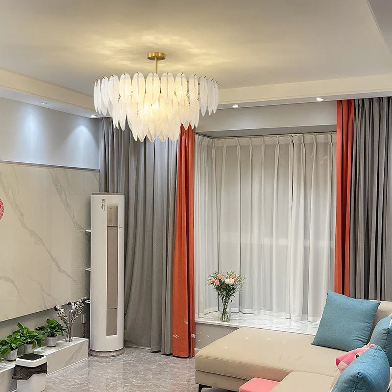 suspension créative en plumes de verre pour décoration moderne minimaliste