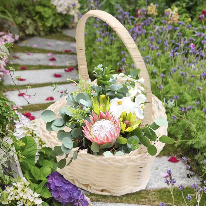 panier en rotin tissé à la main pour fleurs mariage - vue 8 sur 7