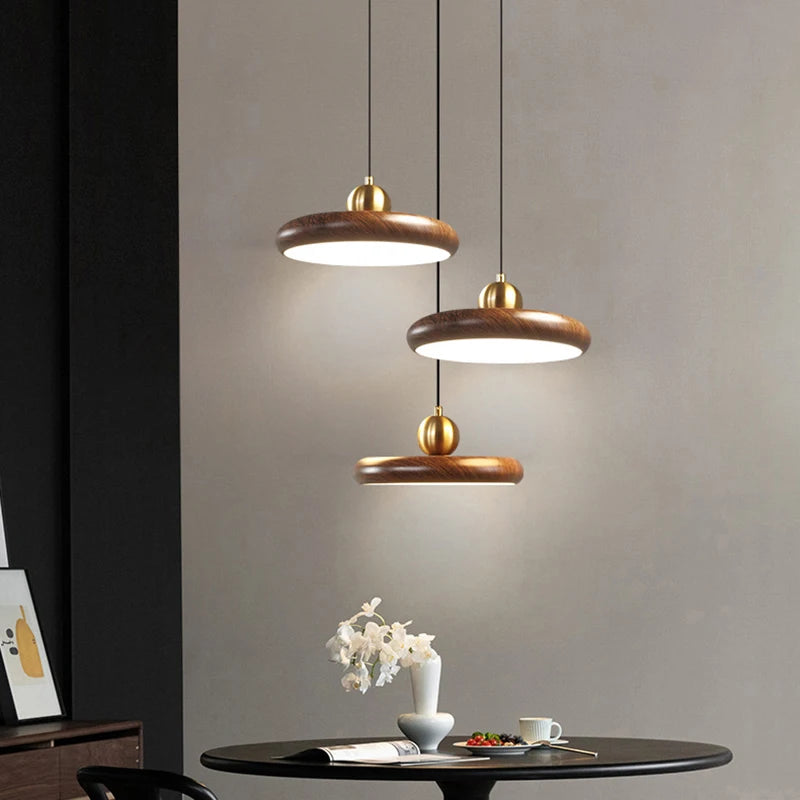 lustre en fer imitation grain de bois luminaires suspendus - vue 2 sur 7