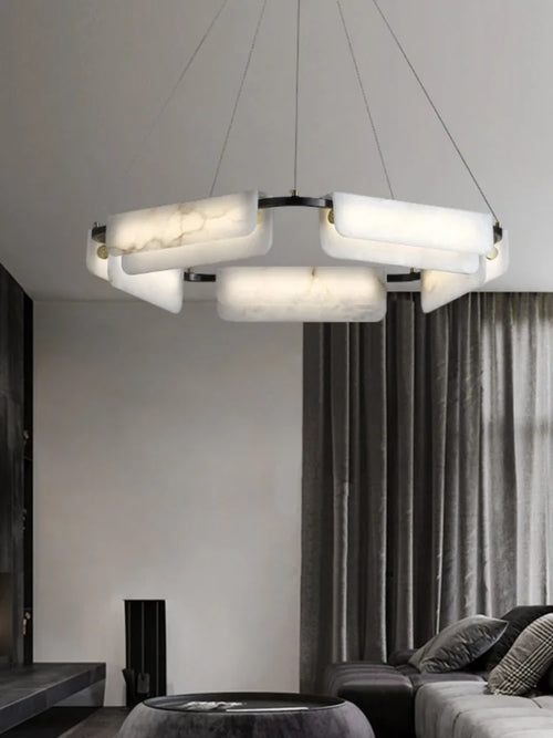 Kronleuchter aus echtem Marmor und Kupfer moderner Design-Leuchte - vue 4 sur 11