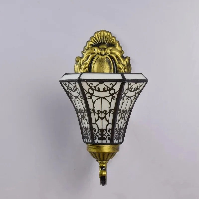 Tiffany Wandleuchte im Retro-Design mit Sonnenblumen-Motiv und Spiegel - vue 6 sur 7