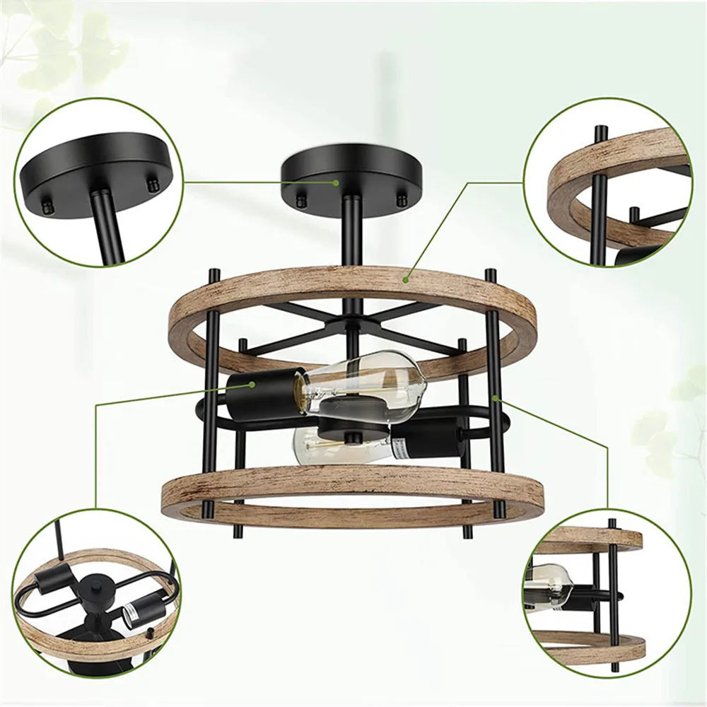 Plafonnier rétro semi-encastré à 2 lumières - vue 9 sur 9