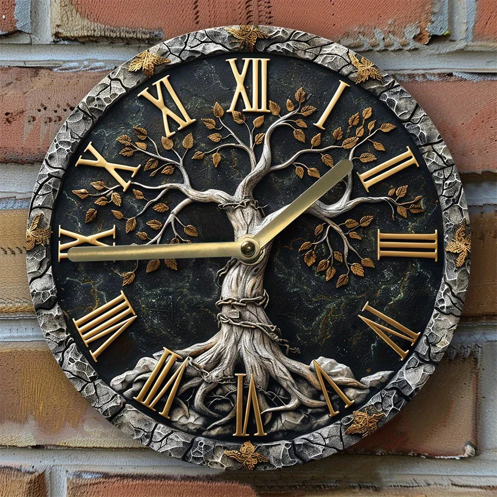 Tree of Life Silent Wall Clock, DIY Assembly Kit, High-Definition 2D Print, Metal Art Decor for Home, Bedroom, Thanksgiving Day