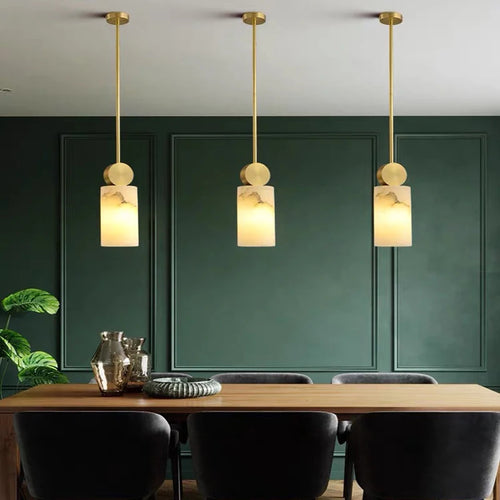 Nordische Pendelleuchte aus Marmor und Kupfer mit LED-Beleuchtung - vue 2 sur 10
