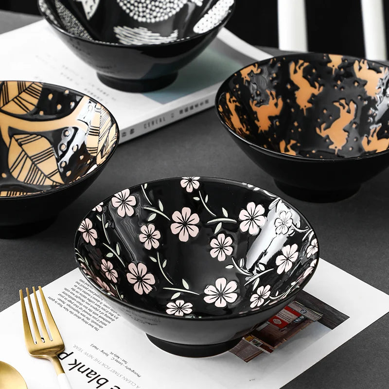 Bol à ramen japonais céramique motif floral 12l - vue 4 sur 7