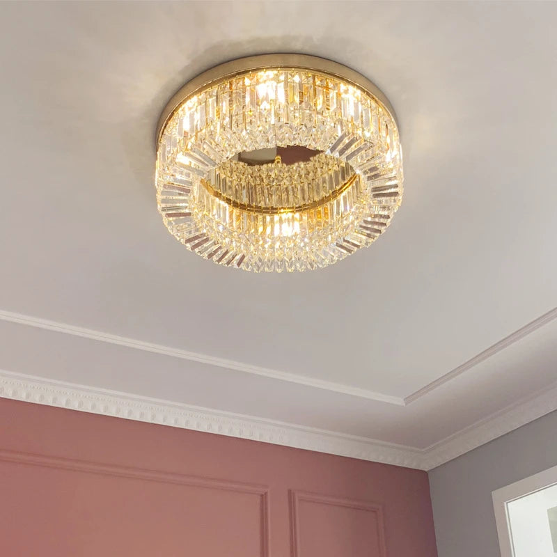 lustre en cristal moderne doré argenté à led pour décoration intérieure - vue 4 sur 16