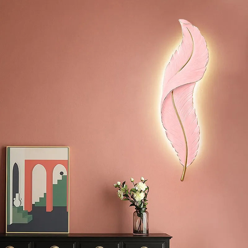 Applique murale moderne LED rose bleu Plume résine appliques murales télécommande Luminaire salon chambre décor lumière LED Lustre - vue 4 sur 15