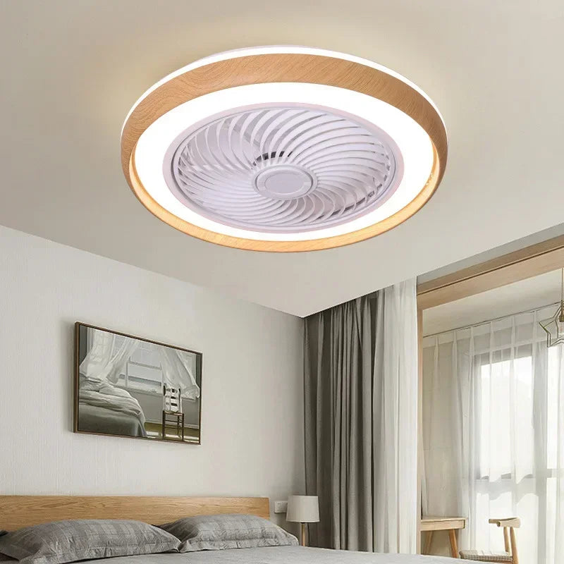 ventilateur électrique moderne en bois avec lumière led à distance - vue 2 sur 7