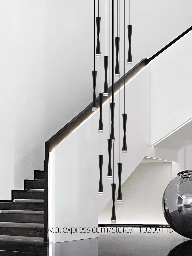 suspension led duplex luxe escalier lustre moderne hôtel éclairage - vue 4 sur 15