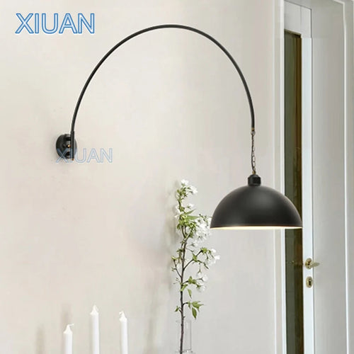 Long Pole Wall Lamps Industrial Vintage Living Room Wall Light Long Swing Arm Restaurant Dining Table Wall Mount Lights Black