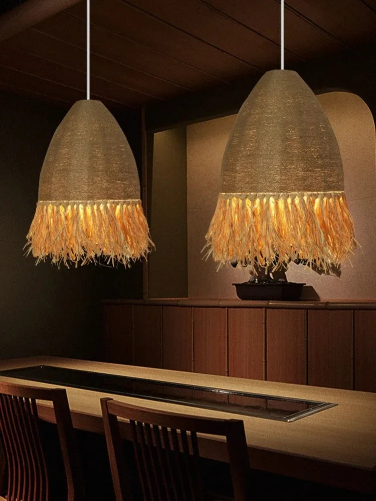 Pendelleuchte aus Rattan im Retro-Stil Wabi Sabi für die Innendekoration - vue 4 sur 11