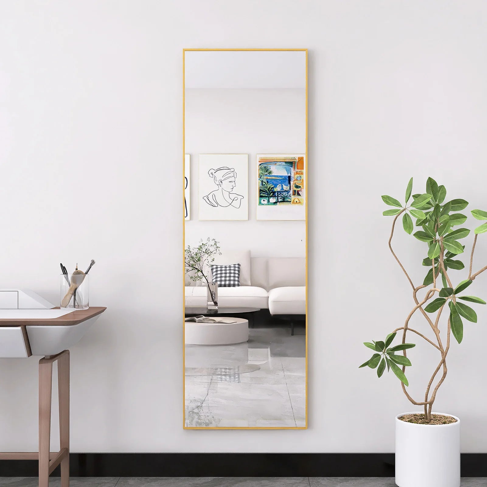 miroir cosmétique en verre trempé avec cadre aluminium doré - vue 4 sur 6