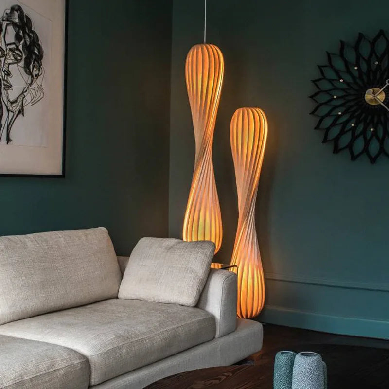 Bois lampadaire LED moderne rétro lumière debout gradation salon chambre luminaires en forme de spirale atmosphère Luminaire - vue 5 sur 8
