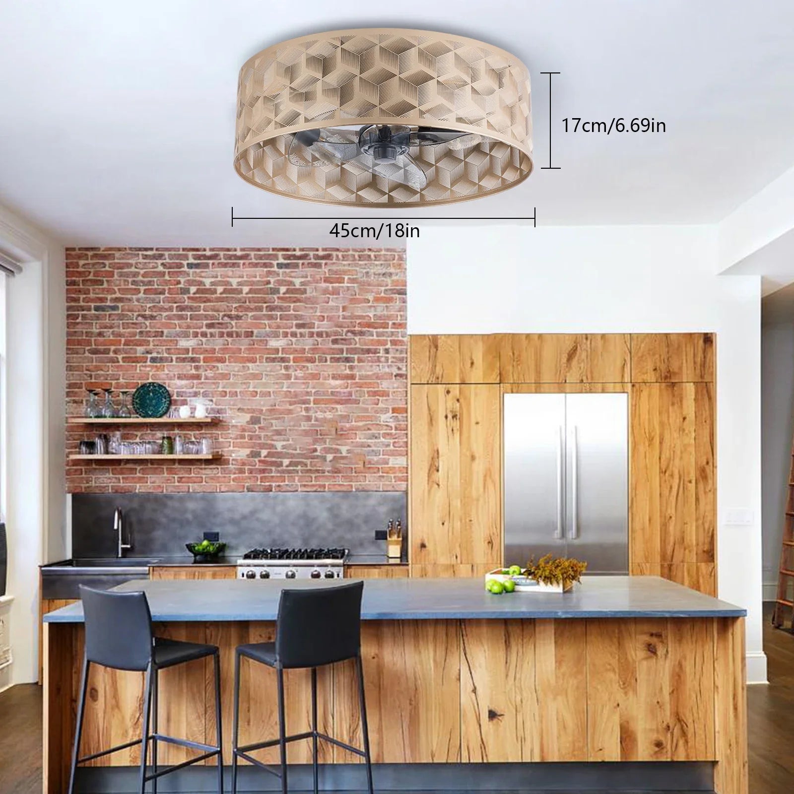 ventilateur de plafond encastré avec éclairage et télécommande - vue 5 sur 7