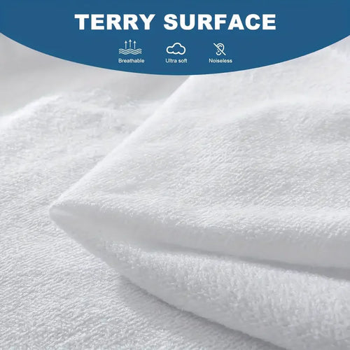 1pc Soft Lightweight Thin Mattress Cover with Elastic Bands, Waterproof Terry Cloth Fitted Sheet, Grey/White - vue 3 sur 6