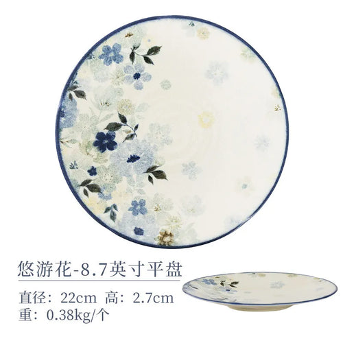 Assiettes ceramique emaillee style floral japonais quotidien