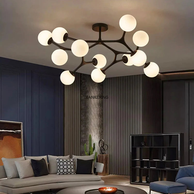 lustre suspension en boule de verre pour décoration maison - vue 5 sur 9