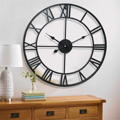 horloge murale moderne rétro en métal avec chiffres romains silencieuse - vue 5 sur 8