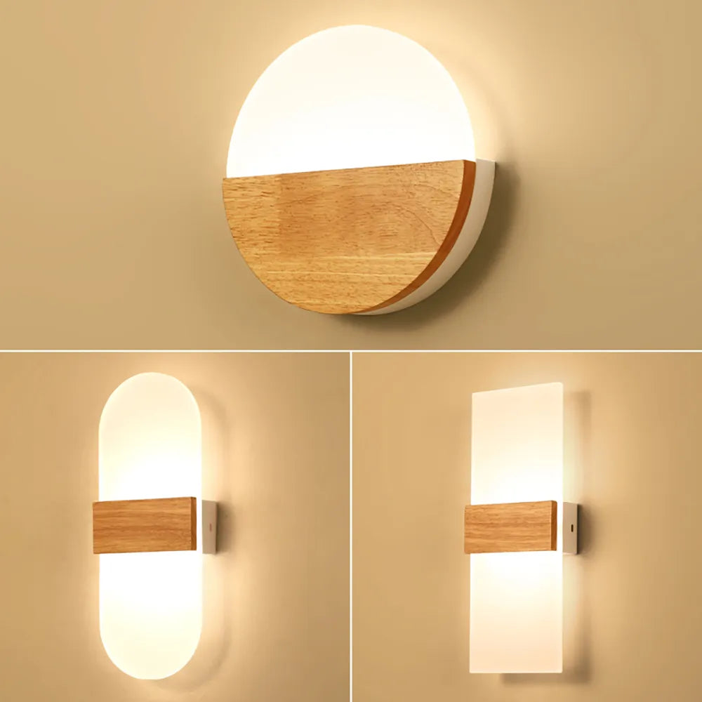 Nordique LED applique murale en bois acrylique chevet applique murale éclairage intérieur décor à la maison chambre salon cuisine étude allée lampe - vue 2 sur 9