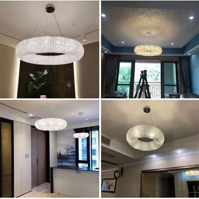 Modern Luxury Crystal Loft Chandelier Living Room Lustre Pendant Lamp Suspension Home Interior Decor Hanging Light Fixtures - vue 6 sur 10