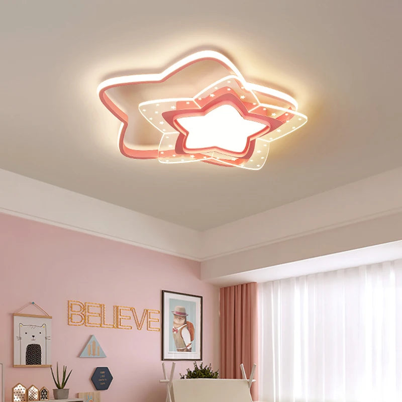 plafonnier led étoile rose moderne pour chambre d'enfant - vue 5 sur 11