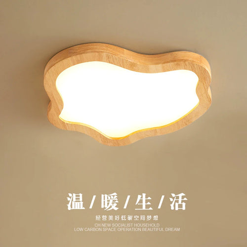 plafonnier moderne à leds avec grain de bois doré nordique