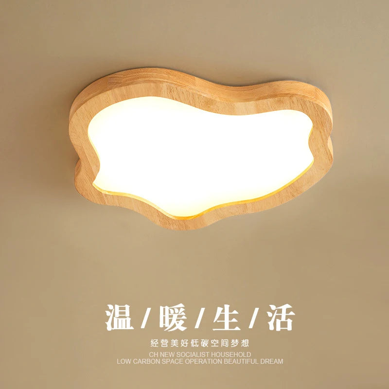 plafonnier moderne à leds avec grain de bois doré nordique - vue 2 sur 7