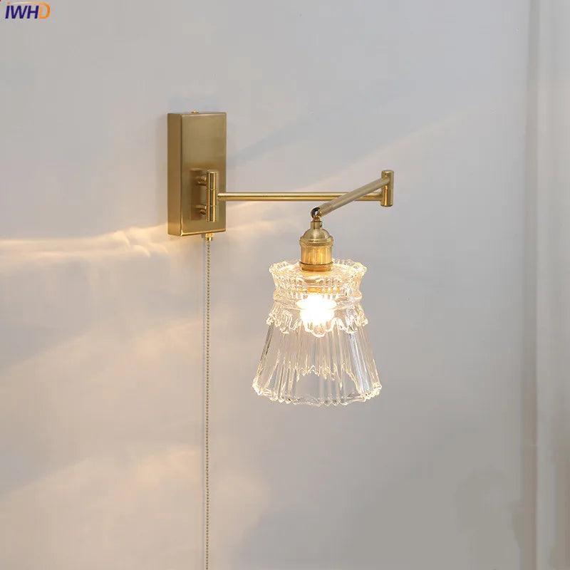 IWHD tirer chaîne verre applique murale LED applique bras gauche droite rotation chambre salon lumières nordique moderne à côté lampe Wandlamp - vue 3 sur 23