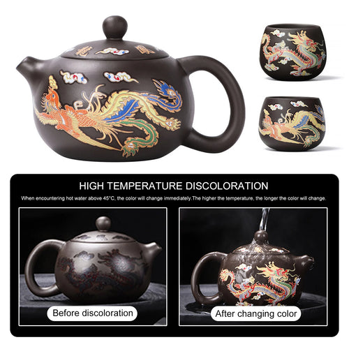 Théière argile motifs dragon phénix style gongfu artisanale