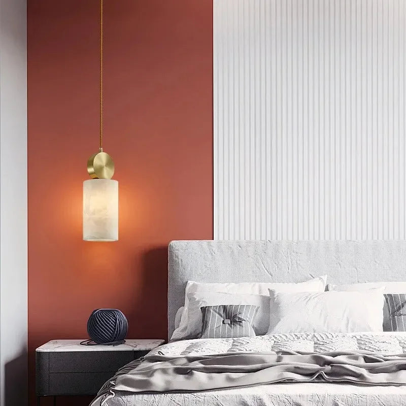 lustre en marbre et cuivre décoration nordique suspendue - vue 4 sur 8