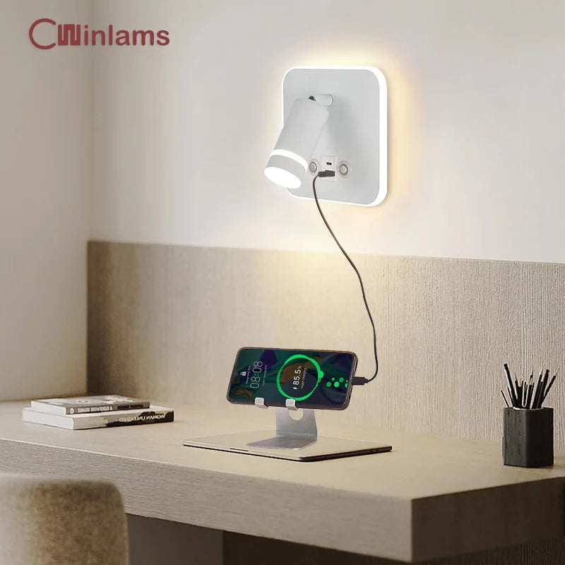 lampe de lecture led rotative avec port usb et interrupteur type-c - vue 2 sur 17