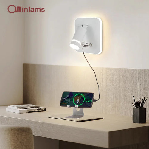lampe de lecture led rotative avec port usb et interrupteur type-c