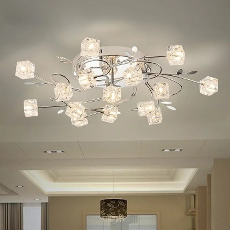 lustre moderne en métal chromé avec cristal et éclairage led - vue 4 sur 6