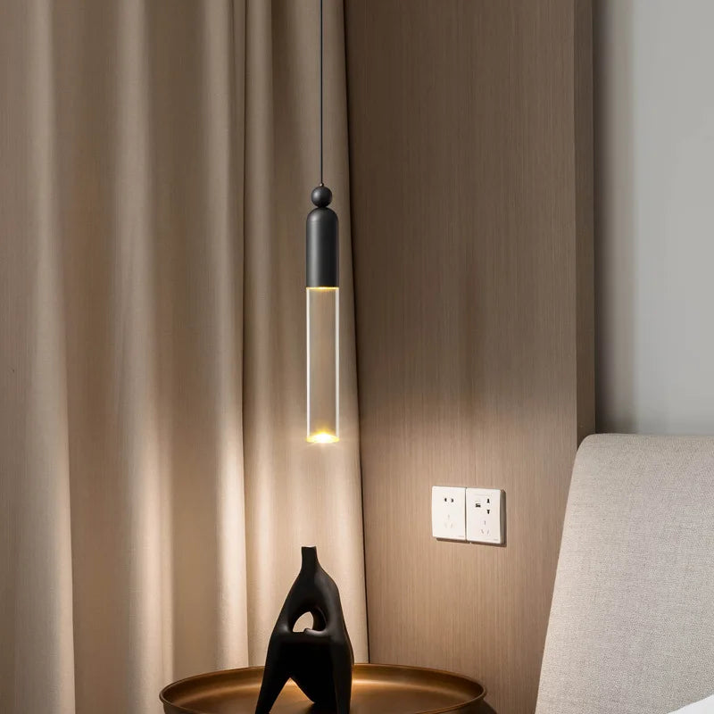lustre led cylindrique en cuivre et acrylique transparent - vue 4 sur 8