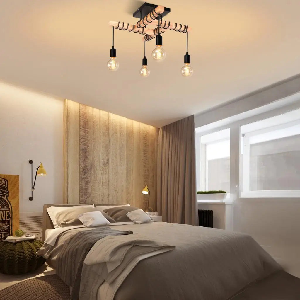 plafonnier industriel vintage avec 4 têtes de lampes suspendues - vue 6 sur 8