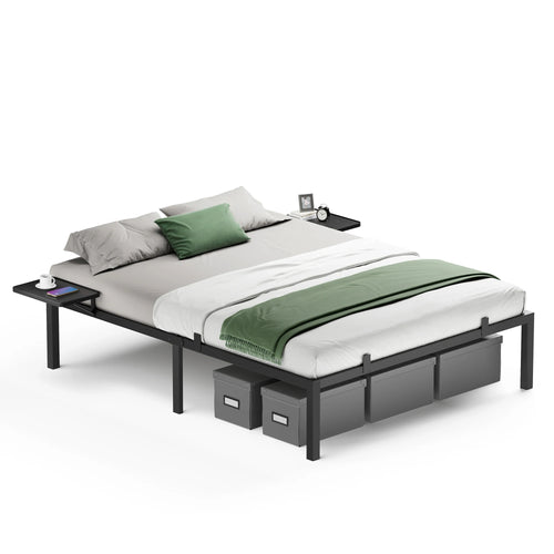 VASAGLE Single Bed Frame, Metal Bed Frame, with Bedside Shelves, Guest Bed Frame, for 90 x 190 cm Mattresses, Easy Assembly - vue 7 sur 7