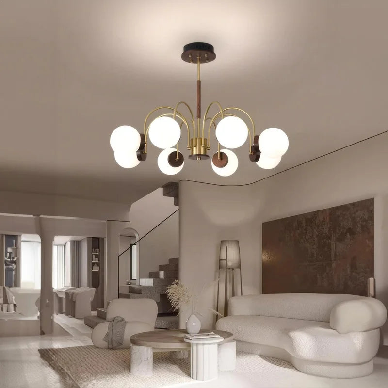 Walnut Wood chandelier lights, Wabi-sabi Modern style, Living Room lighting for Bedroom, Bedside, Living, Dining Room, Showcase - vue 3 sur 9