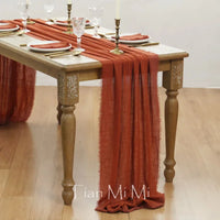 Chemin de table coton gaze beige style vintage