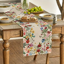 Chemin de table en lin motif fleurs papillons