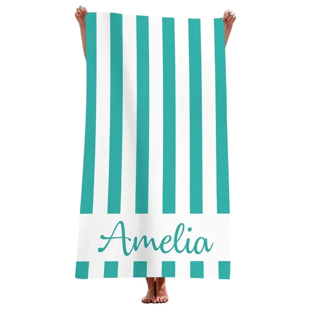 serviette de plage personnalisee rayures microfibre avec prenom - vue 5 sur 5