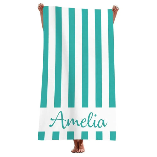 serviette de plage personnalisee rayures microfibre avec prenom