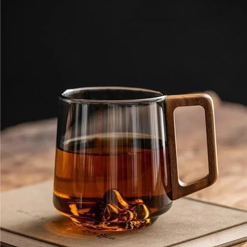 Tasse à thé verre borosilicate poignée bois maison