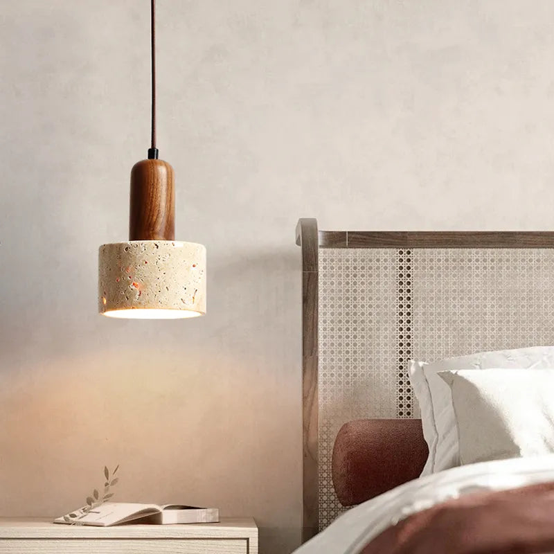 Travertin jaune style japonais wabi-sabi chambre lampe suspendue design rétro restaurant allée suspension - vue 3 sur 15