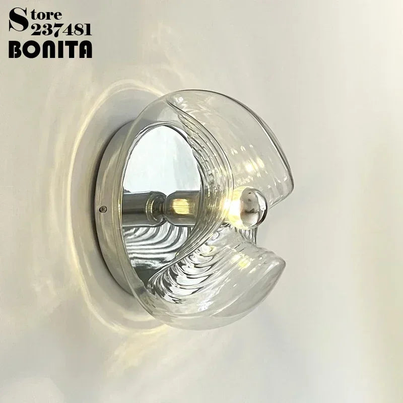 applique murale ronde en verre effet d'eau rétro - vue 4 sur 9