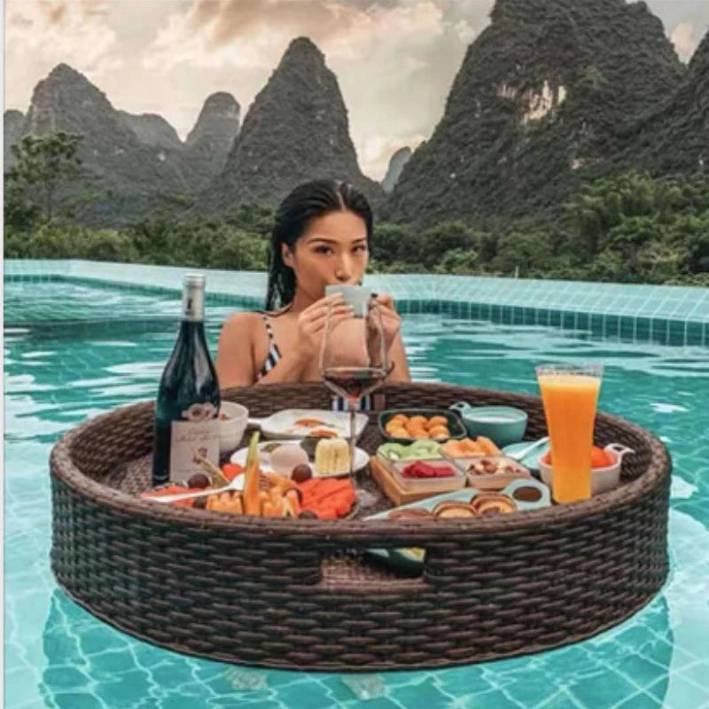plateau en rotin nordique pour fruits et boissons de piscine - vue 3 sur 22