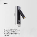 Black Brass Rectangular LED Wall Lamp Wall Sconce Wall Spotlight Reading Light with Switch and USB Port, Rotatable For Bedroom