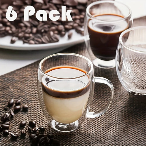 Lot tasses café double paroi verre anse 350ml