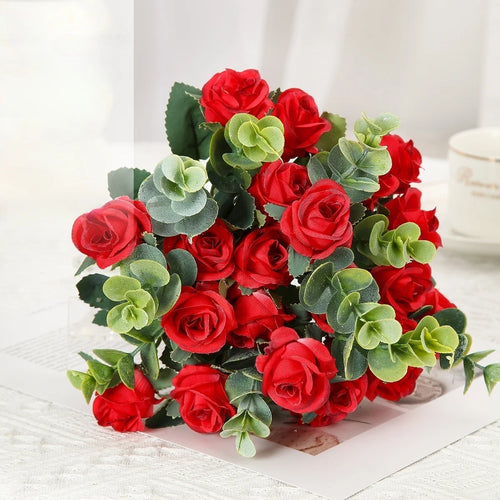 lot de 10 roses artificielles bouquet avec eucalyptus et pivoines décoratif